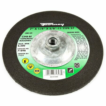 FORNEY Grinding Wheel, Masonry, Type 27, 7 in x 1/4 in x 5/8 in-11 71898